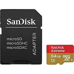 Карта пам'яті SanDisk microSDXC 64GB Extreme Class 10 UHS-I U3 + SD-адаптер (SDSQXNE-064G-GN6AA) - фото Карта пам'яті SanDisk microSDXC 64GB Extreme Class 10 UHS-I U3 + SD-адаптер (SDSQXNE-064G-GN6AA)