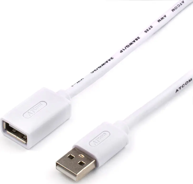 Шлейф (Кабель) Atcom USB2.0 AM/AF 3м White - фото 1