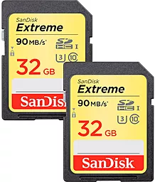 Карта памяти SanDisk SDHC 2х32GB Extreme Class 10 UHS-I U3 V30 (SDSDXVE-032G-GNCI2)