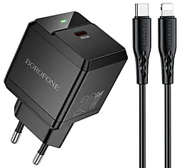 Мережевий зарядний пристрій Borofone BN18 Intenso 20w GaN PD USB-C port charger + USB-C to Lightning cable black - фото Мережевий зарядний пристрій Borofone BN18 Intenso 20w GaN PD USB-C port charger + USB-C to Lightning cable black