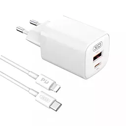 Мережевий зарядний пристрій XO L96 USB-A/USB-C Ports PD + QC3.0 + Lightning-Type-C Cable White