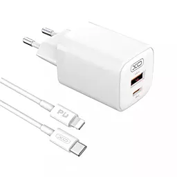 Сетевое зарядное устройство XO L96 30w PD USB-C/USB-A ports charger + USB-C to Lightning cable white - фото Сетевое зарядное устройство XO L96 30w PD USB-C/USB-A ports charger + USB-C to Lightning cable white