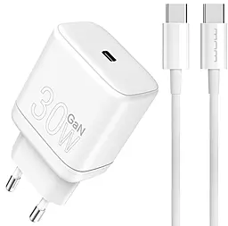 Мережевий зарядний пристрій WUW T63 30w GaN PD USB-C fast charger + UBS-C to USB-C cable white - фото Мережевий зарядний пристрій WUW T63 30w GaN PD USB-C fast charger + UBS-C to USB-C cable white
