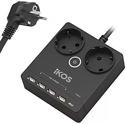 Мережевий зарядний пристрій Ikos 10.5W 2.1A 4xUSB-A-1C Black (0006-CEF)