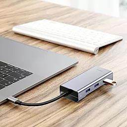Мультипортовый USB Type-C хаб Baseus Square Desk USB-C Multifunctional Hub 3USB 3.0, USB-C, VGA, HDMI Deep Gray (CATXF-A0G) - миниатюра 5