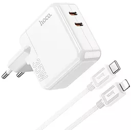 Мережевий зарядний пристрій Hoco C110A 35w PD 2xUSB-C ports fast charger + USB-C to Lightning cable white