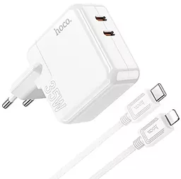 Сетевое зарядное устройство Hoco C110A 35w PD 2xUSB-C ports fast charger + USB-C to Lightning cable white - фото Сетевое зарядное устройство Hoco C110A 35w PD 2xUSB-C ports fast charger + USB-C to Lightning cable white