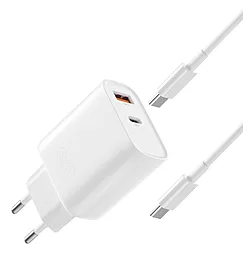 Сетевое зарядное устройство XO L116 30w PD USB-C/USB-A ports charger + USB-C to USB-C cable white - фото Сетевое зарядное устройство XO L116 30w PD USB-C/USB-A ports charger + USB-C to USB-C cable white