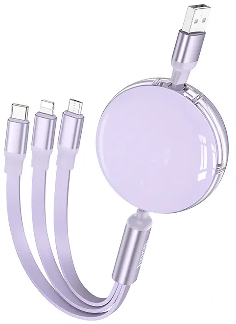 Универсальный кабель Hoco X78 3-in-1 USB-A to Type-C/Lightning/micro USB 12w 2.4a 1м сable Purple - фото 2