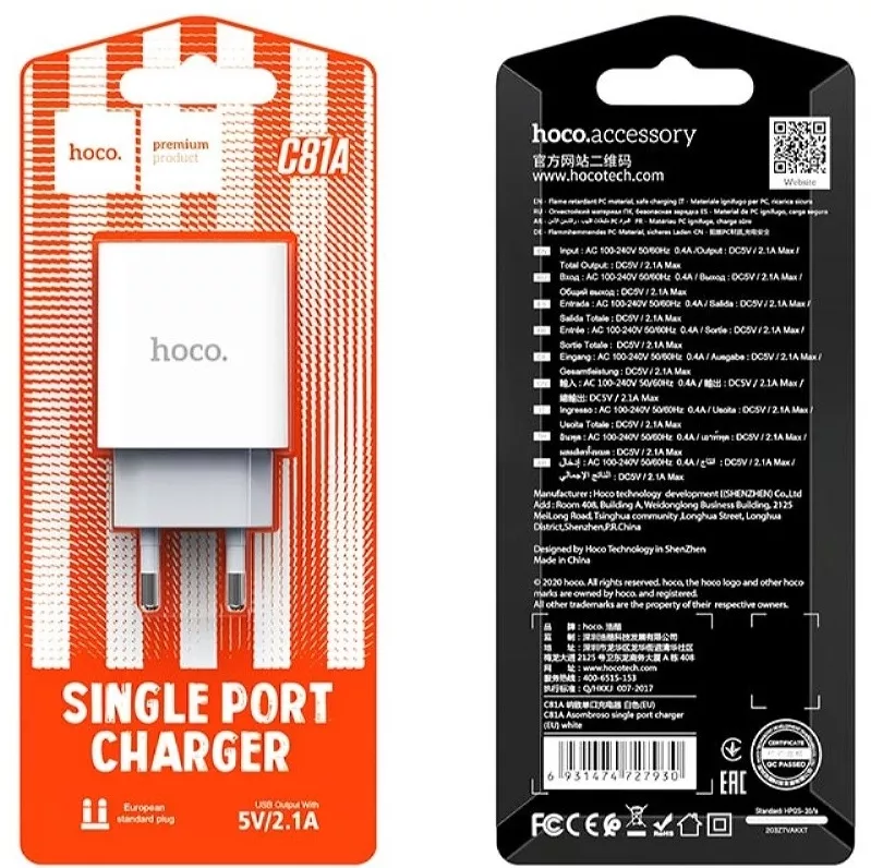 Сетевое зарядное устройство Hoco C81A 2.1a home charger + Lightning cable white - фото 7
