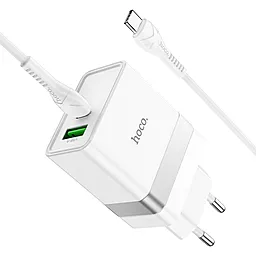 Мережевий зарядний пристрій Hoco N21 30w PD USB-C/USB-A ports charger + USB-C to USB-C cable white - фото Мережевий зарядний пристрій Hoco N21 30w PD USB-C/USB-A ports charger + USB-C to USB-C cable white