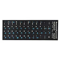 Наклейка на клавіатуру Alsoft непрозора EN/RU (11x13мм) чорна (кирилиця синя)