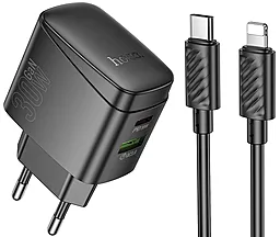 Мережевий зарядний пристрій Hoco CS61A 30w PD/QC USB-C/USB-A ports fast charger + USB-C to Lightning cable black - фото Мережевий зарядний пристрій Hoco CS61A 30w PD/QC USB-C/USB-A ports fast charger + USB-C to Lightning cable black