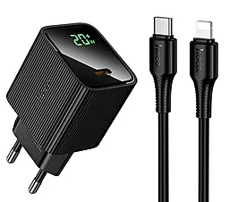 Мережевий зарядний пристрій Hoco CS82A Excellent 20w PD USB-C fast charger + USB-C to Lightning cable black - фото Мережевий зарядний пристрій Hoco CS82A Excellent 20w PD USB-C fast charger + USB-C to Lightning cable black