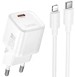 Мережевий зарядний пристрій Hoco N64 Ingenious 20w GaN PD USB-C fast charger + USB-C to Lightning cable white - фото Мережевий зарядний пристрій Hoco N64 Ingenious 20w GaN PD USB-C fast charger + USB-C to Lightning cable white