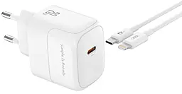 Мережевий зарядний пристрій XO L136 20w PD USB-C fast charger + USB-C to Lightning cable white - фото Мережевий зарядний пристрій XO L136 20w PD USB-C fast charger + USB-C to Lightning cable white