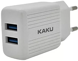 Мережевий зарядний пристрій iKaku 2.4a 2xUSB-A ports car charger white (KSC-368)