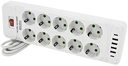 Сетевой фильтр (удлинитель) Voltronic F35U 2м 10 розеток 10a 4xUSB-A/2xUSB-C 2500W c выключателем белый - фото Сетевой фильтр (удлинитель) Voltronic F35U 2м 10 розеток 10a 4xUSB-A/2xUSB-C 2500W c выключателем белый
