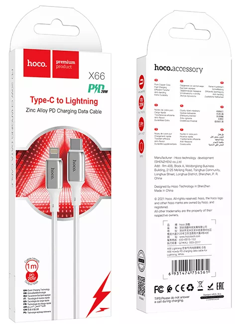 Кабель Hoco X66 Howdy USB Type-C - Lightning 20w 3a 1м PD сable White - фото 6