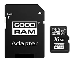 Карта пам'яті GooDRam microSDHC 16GB Class 10 UHS-I U1 + SD-адаптер (M1AA-0160R12)