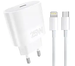 Сетевое зарядное устройство WUW T86L 25w PD USB-C port fast charger + USB-C to Lightning cable White - фото Сетевое зарядное устройство WUW T86L 25w PD USB-C port fast charger + USB-C to Lightning cable White