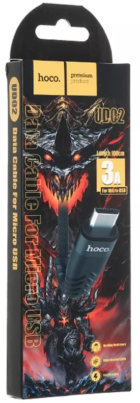 Кабель Hoco UD02 Grandiose USB-A - micro USB 12w 3a 1м cable Black - фото 3