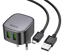 Сетевое зарядное устройство Hoco CS34A 18w QC3.0 2xUSB-A ports charger + micro USB cable black - фото Сетевое зарядное устройство Hoco CS34A 18w QC3.0 2xUSB-A ports charger + micro USB cable black