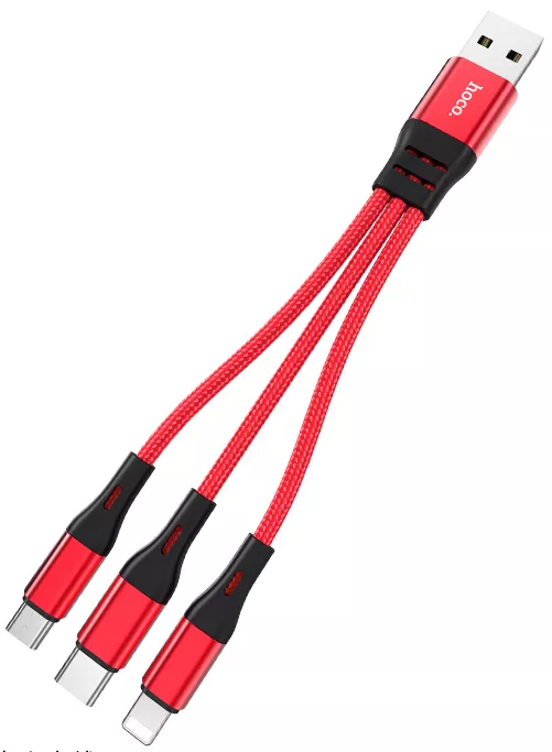 Універсальний кабель Hoco X47 Harbor 3-in-1 USB-A to Type-C/Lightning/micro USB 12w 2.4a 0.25м сable Red - фото 3