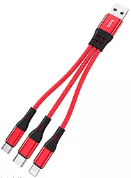 Універсальний кабель Hoco X47 Harbor 3-in-1 USB-A to Type-C/Lightning/micro USB 12w 2.4a 0.25м сable Red - мініатюра 3