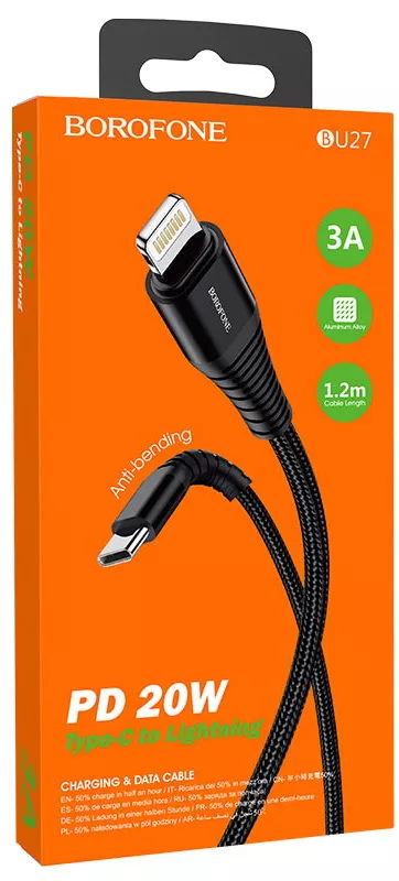 Кабель Borofone BU27 USB Type-C - Lightning 20w 3a 1.2м PD сable Black - фото 4