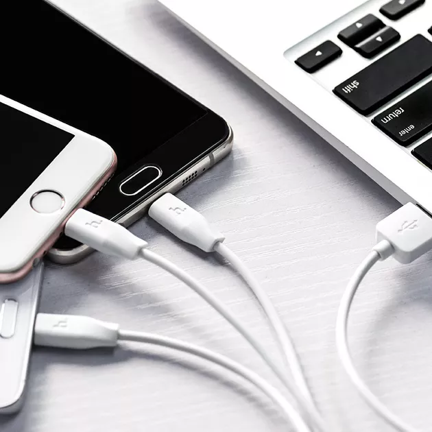 Універсальний кабель Hoco X1 Rapid 3-in-1 USB-A to Type-C/Lightning/micro USB 12w 2.4a 1м сable White - фото 3