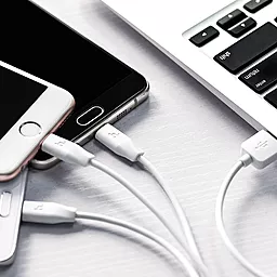 Універсальний кабель Hoco X1 Rapid 3-in-1 USB-A to Type-C/Lightning/micro USB 12w 2.4a 1м сable White - мініатюра 3 Універсальний кабель Hoco X1 Rapid 3-in-1 USB-A to Type-C/Lightning/micro USB 12w 2.4a 1м сable White - мініатюра 3