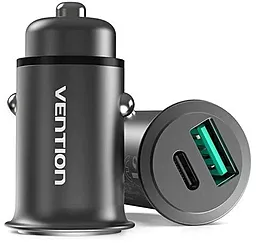 Автомобильное зарядное устройство с быстрой зарядкой Vention 24w PD USB-C/USB-A ports car charger grey (CC-63-H) - фото Автомобильное зарядное устройство с быстрой зарядкой Vention 24w PD USB-C/USB-A ports car charger grey (CC-63-H)