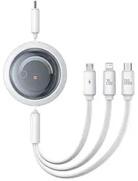 Універсальний кабель Baseus Free2Draw Retractable Crystal 3-in-1 USB Type-C to Type-C/Lightning/micro USB 100w 5a 1.1м PD сable White (P10368700211-03)