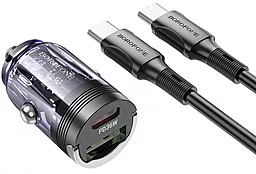 Автомобильное зарядное устройство Borofone BZ29A Talented 36w PD USB-C/USB-A ports car charger + USB-C to USB-C cable transparent purple - фото Автомобильное зарядное устройство Borofone BZ29A Talented 36w PD USB-C/USB-A ports car charger + USB-C to USB-C cable transparent purple
