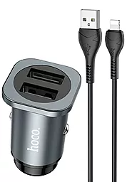 Автомобильное зарядное устройство Hoco NZ4 2.4a 2xUSB-A ports car charger + Lightning cable grey