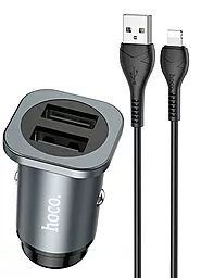 Автомобильное зарядное устройство Hoco NZ4 2.4a 2xUSB-A ports car charger + Lightning cable grey - фото Автомобильное зарядное устройство Hoco NZ4 2.4a 2xUSB-A ports car charger + Lightning cable grey