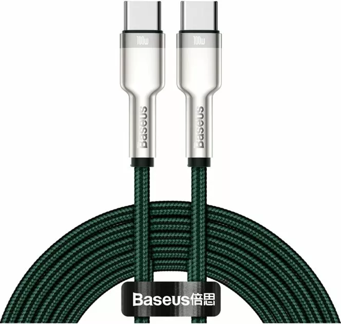 Кабель Baseus Cafule USB Type-C - Type-C 100w 5a 1м PD cable Green (CATJK-C06) - фото 1