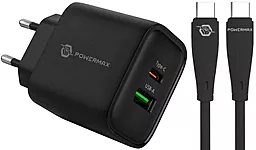Мережевий зарядний пристрій Powermax Eclipse 30w PD USB-C/USB-A ports charge + USB-C to USB-C 100w 2m cable black - фото Мережевий зарядний пристрій Powermax Eclipse 30w PD USB-C/USB-A ports charge + USB-C to USB-C 100w 2m cable black
