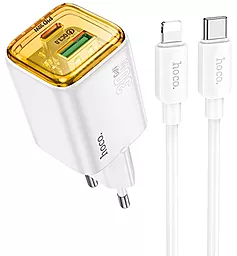 Мережевий зарядний пристрій Hoco N53 30w GaN PD/QC USB-C/USB-A ports fast charger + USB-C to lightning cable white - фото Мережевий зарядний пристрій Hoco N53 30w GaN PD/QC USB-C/USB-A ports fast charger + USB-C to lightning cable white