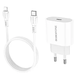 Мережевий зарядний пристрій Borofone BA61A Origin 2.1a USB-C home charger + USB-C to Lightning cable white - фото Мережевий зарядний пристрій Borofone BA61A Origin 2.1a USB-C home charger + USB-C to Lightning cable white