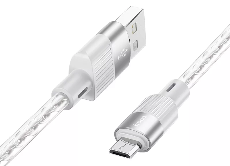Кабель Hoco X99 Crystal Junction USB-A - micro USB 12w 2.4a 1м cable gray - фото 2