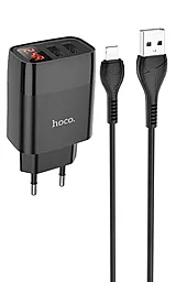 Мережевий зарядний пристрій Hoco C86A 2USB 2.4A LED Display + Lightning Cable Black