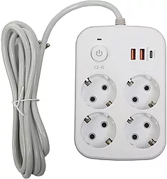 Мережевий фільтр (подовжувач) XoKo XK-SP-4-2-1-WH 4 розетки 10A 2M 2xUSB-A-1xUSB-C білий - фото Мережевий фільтр (подовжувач) XoKo XK-SP-4-2-1-WH 4 розетки 10A 2M 2xUSB-A-1xUSB-C білий