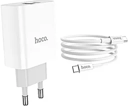 Уценённое сетевое зарядное устройство с поддержкой быстрой зарядки Hoco C80A 18w PD USB-C/USB-A ports charger + USB-C to USB-C cable white