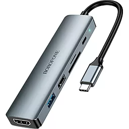 USB Type-C хаб Borofone DH15 6-in-1 gray