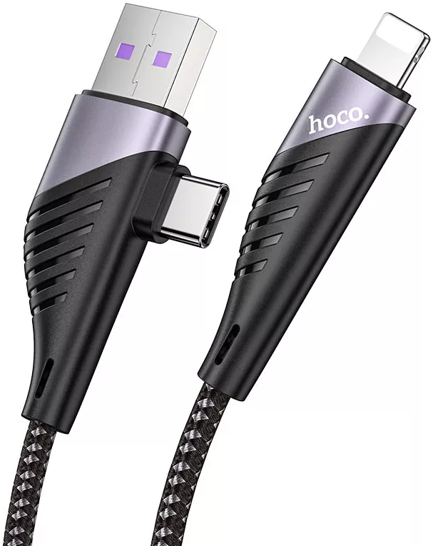 Універсальний кабель Hoco U95 Freeway 2-in-1 USB-A to Type-C/Lightning 20w 2.4a 1.2м cable Black - фото 2