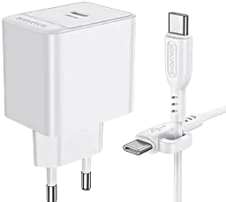 Мережевий зарядний пристрій Borofone BAS13A 20w PD USB-C fast charger + USB-C to USB-C cable white - фото Мережевий зарядний пристрій Borofone BAS13A 20w PD USB-C fast charger + USB-C to USB-C cable white