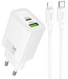 Сетевое зарядное устройство Hoco N61 Gentle 20w GaN PD/QC USB-C/USB-A ports charger + USB-C to Lightning cable white - фото Сетевое зарядное устройство Hoco N61 Gentle 20w GaN PD/QC USB-C/USB-A ports charger + USB-C to Lightning cable white