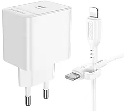 Мережевий зарядний пристрій Borofone BAS13A 20w PD USB-C port charger + USB-C to Lightning cable white - фото Мережевий зарядний пристрій Borofone BAS13A 20w PD USB-C port charger + USB-C to Lightning cable white